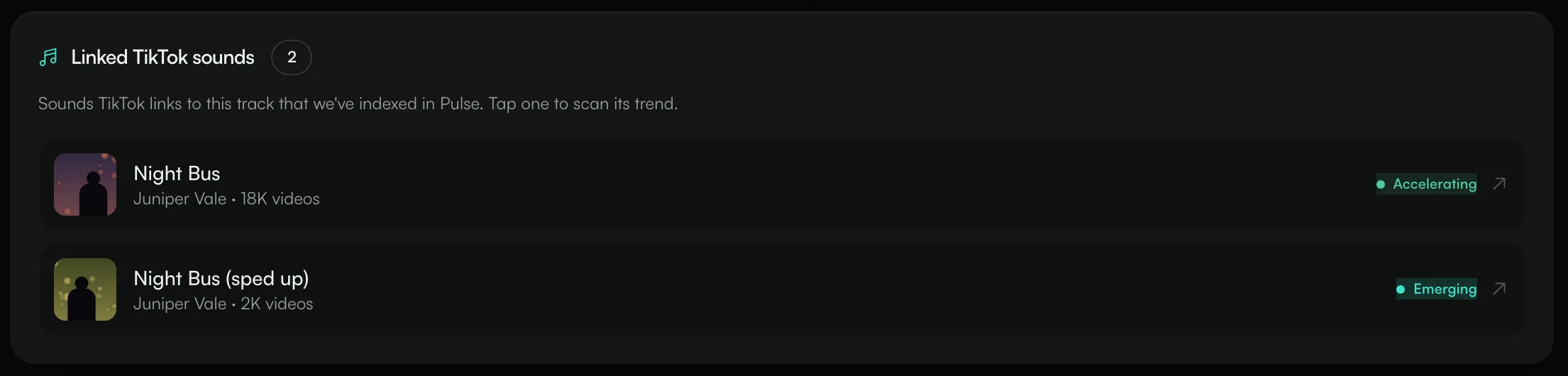 The Linked TikTok sounds list on a Spotify scan