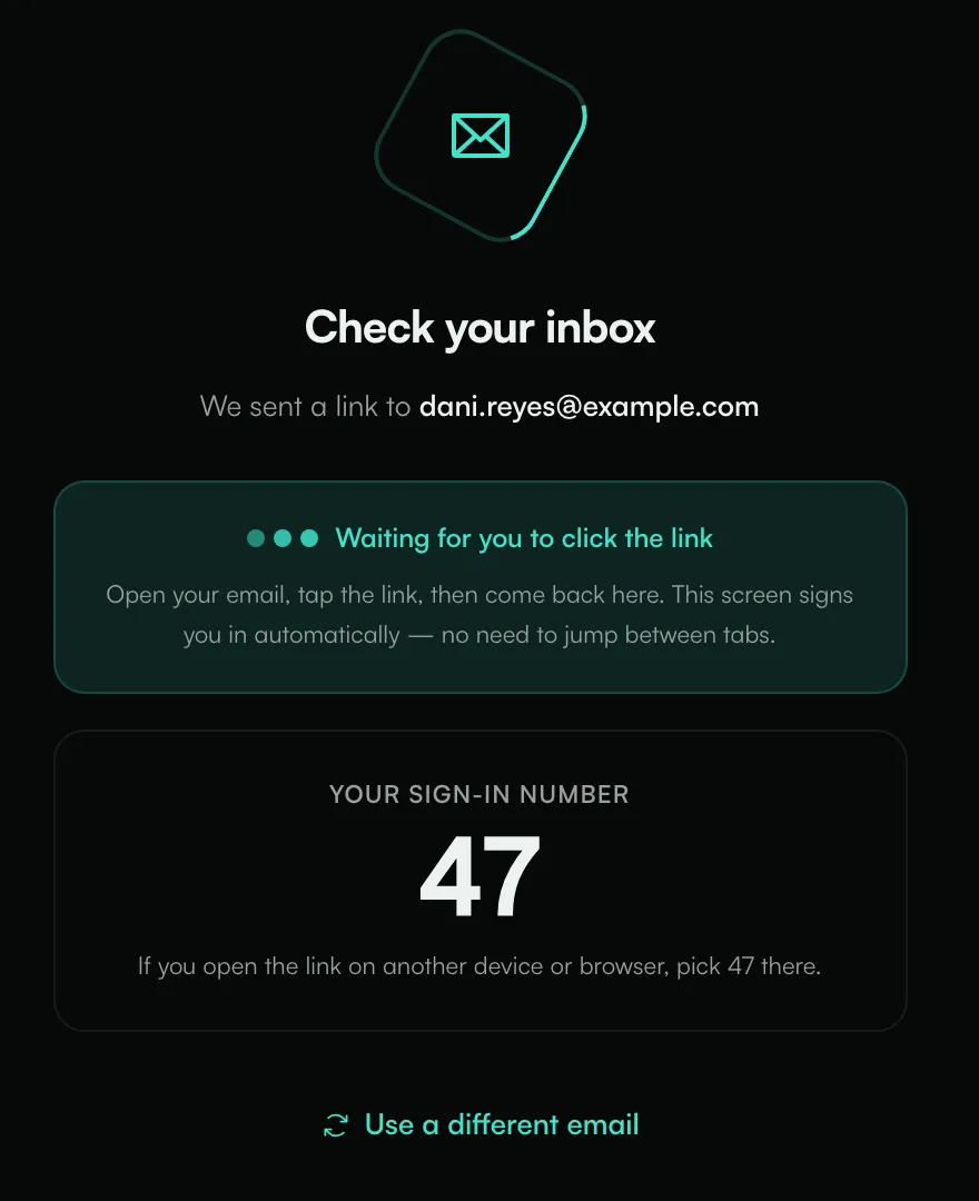 The Check your inbox screen with Your sign-in number