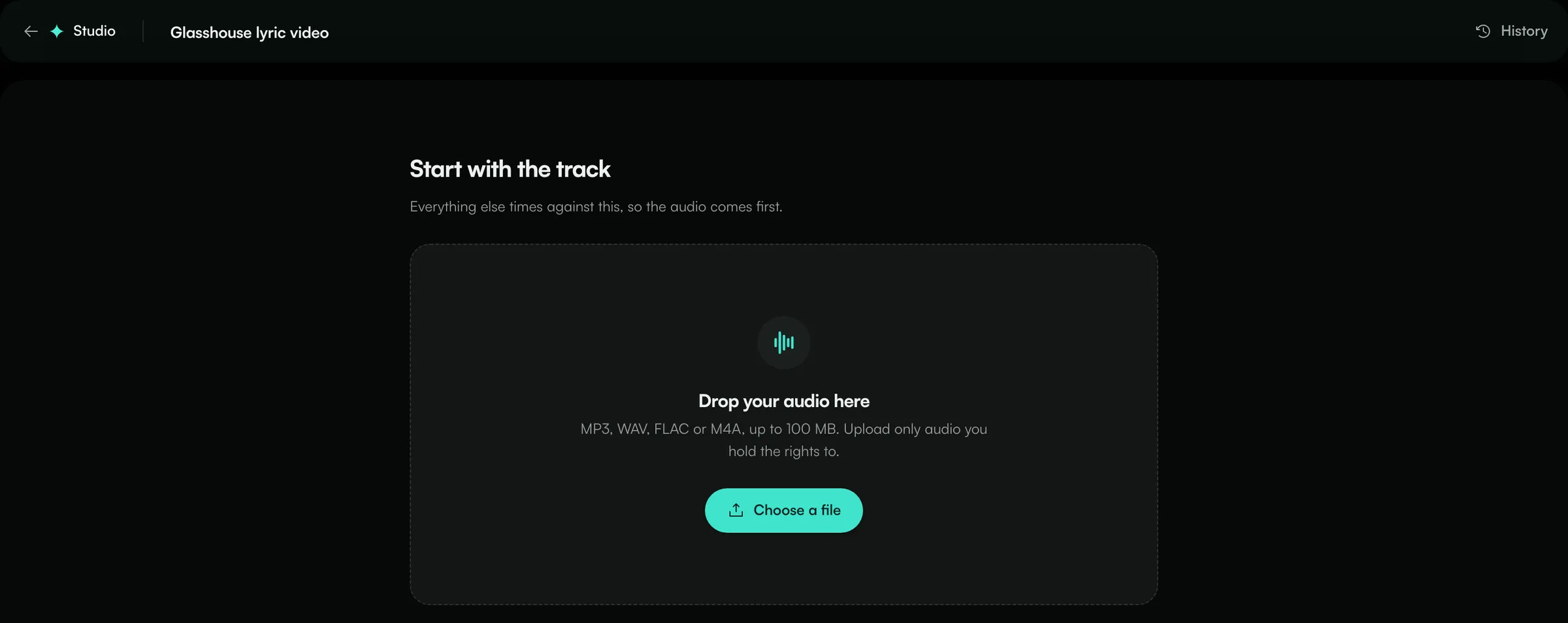 The editor asking for the track, with the Choose a file button
