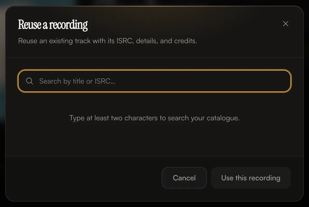 The Reuse a recording dialog with a search field