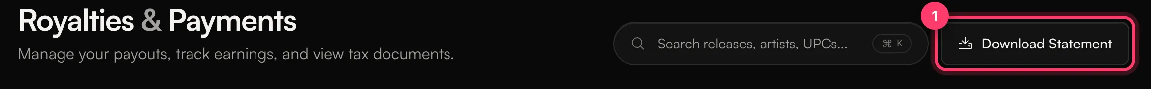 The Royalties & Payments header with the Download Statement button