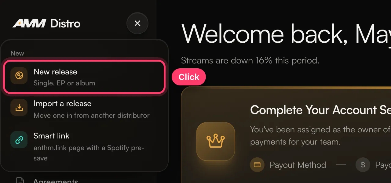 The + menu with New release highlighted